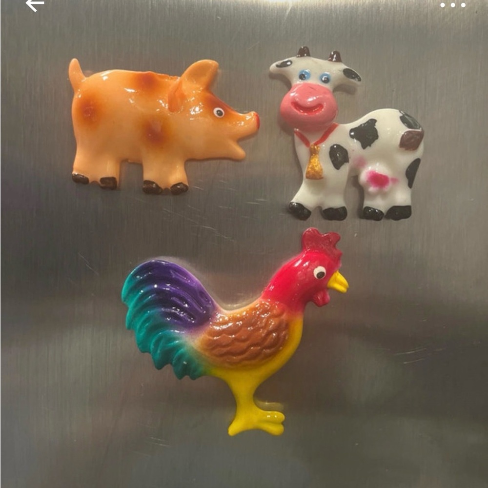 Colorful Farm Animal Refrigerator Magnets - Pig, Cow, Rooster